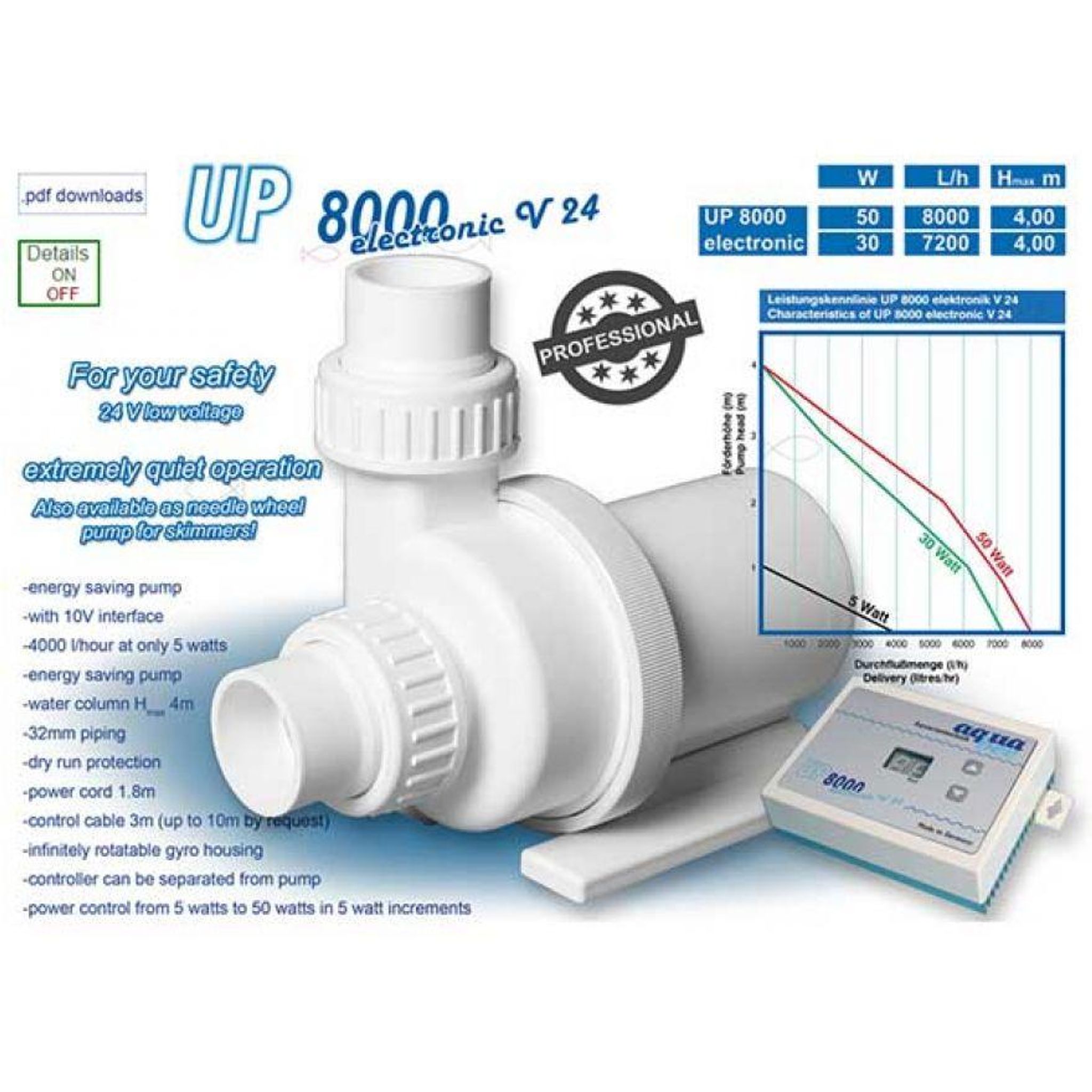 AQUABEE UNIVERSAL CENTRIFUGAL PUMP UP8000 ELECTRONIC 24V DC (AD