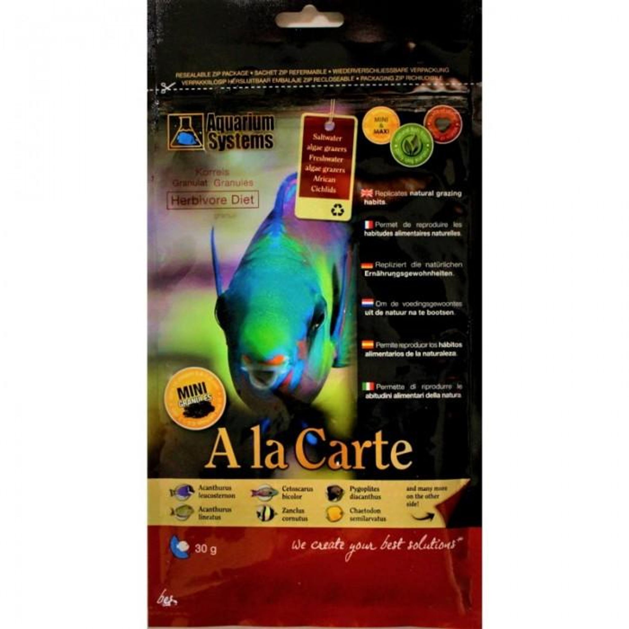 AQUARIUM SYSTEMS ALA CARTE HERBIVORE DIET SPIRULINA 30G(LARGE)