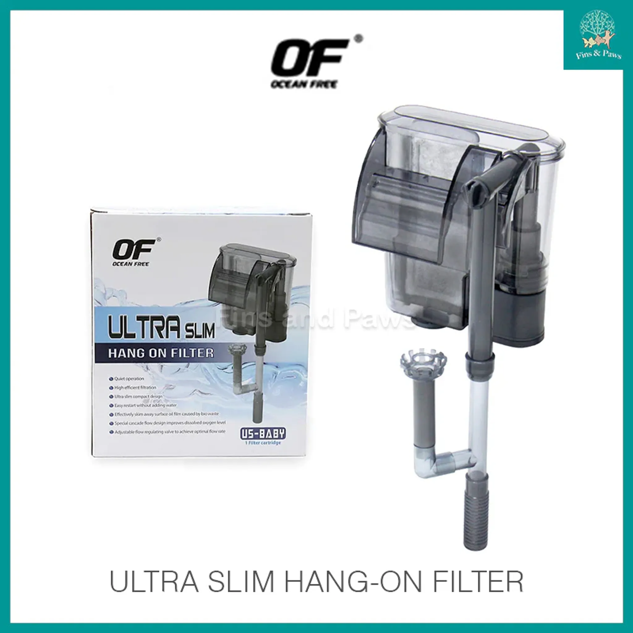 [OF Ocean Free] Ultra Slim Hang-on Back Filter with Surface Skimmer (for 15L - 60L Aquarium Tanks)